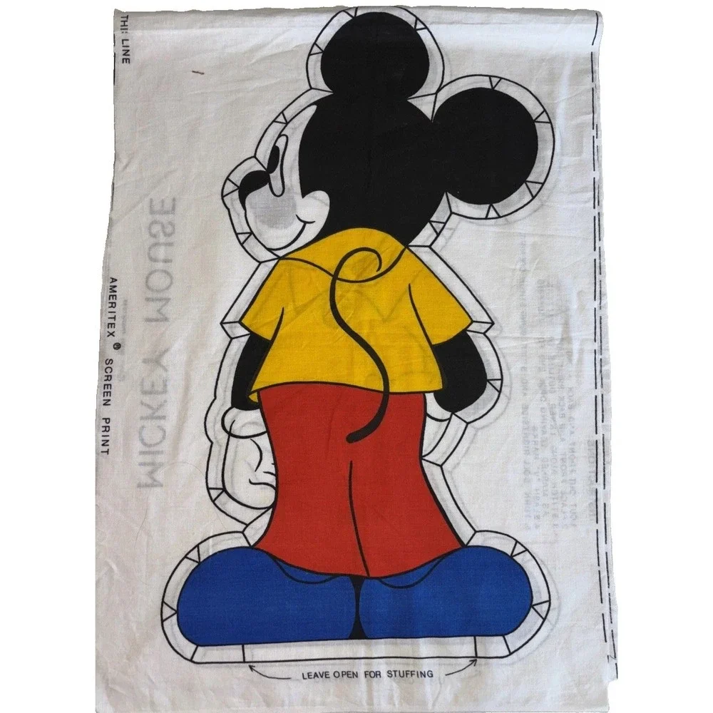 Vintage Mickey Mouse Fabric Panel Walt Disney Cut Sew Pillow Doll Yellow Red Blu